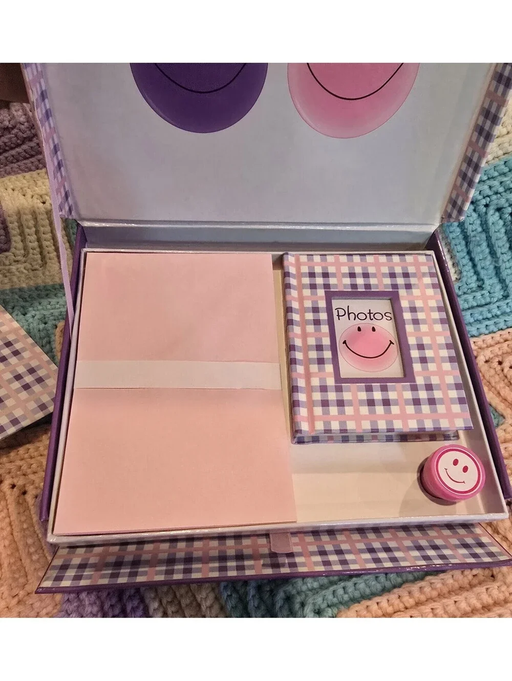 Vintage 1999 Y2K Best Friends Pink Purple Smiley Face Boxed Stationary Set NOS